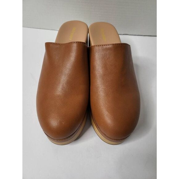 Old Navy Faux Leather Classic Clog Platform Mule Brown Comfort Size 8 Slip on - Picture 10 of 11